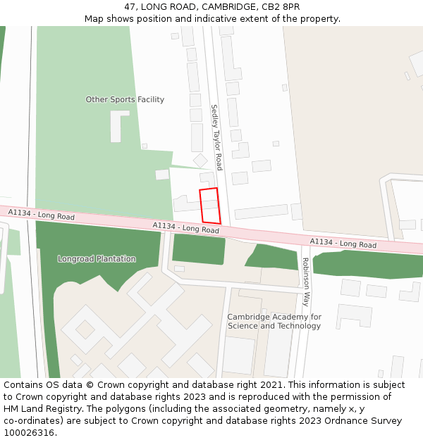 47, LONG ROAD, CAMBRIDGE, CB2 8PR: Location map and indicative extent of plot