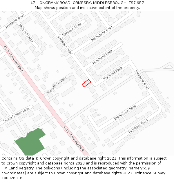 47, LONGBANK ROAD, ORMESBY, MIDDLESBROUGH, TS7 9EZ: Location map and indicative extent of plot