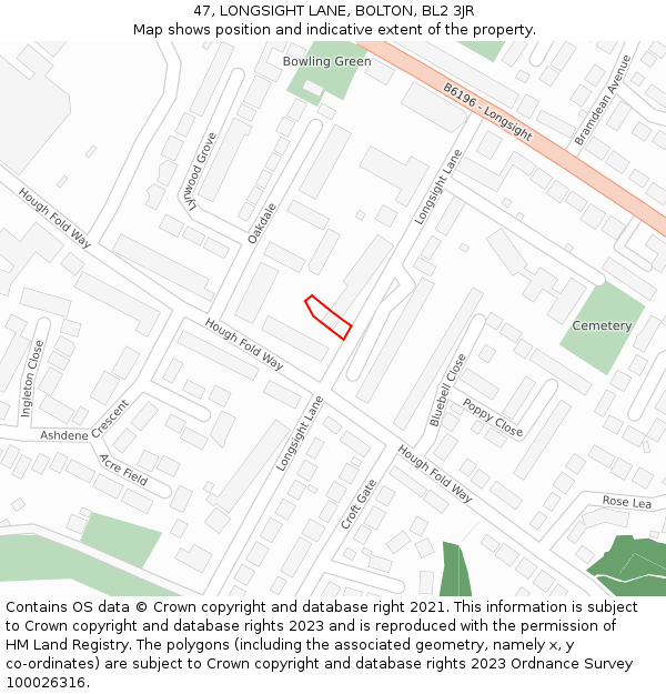 47, LONGSIGHT LANE, BOLTON, BL2 3JR: Location map and indicative extent of plot