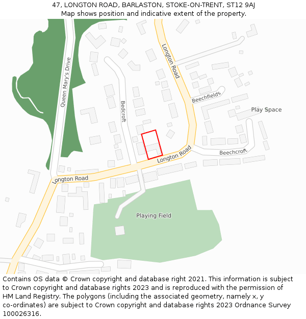 47, LONGTON ROAD, BARLASTON, STOKE-ON-TRENT, ST12 9AJ: Location map and indicative extent of plot