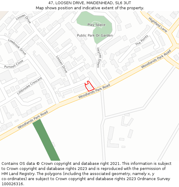 47, LOOSEN DRIVE, MAIDENHEAD, SL6 3UT: Location map and indicative extent of plot