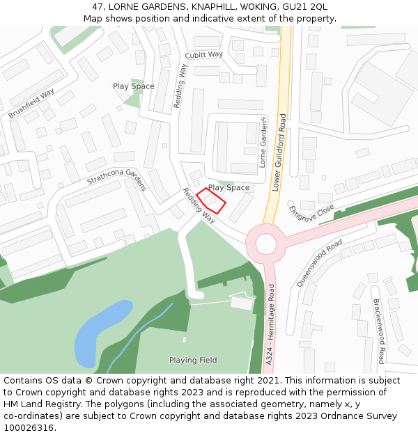 47, LORNE GARDENS, KNAPHILL, WOKING, GU21 2QL: Location map and indicative extent of plot
