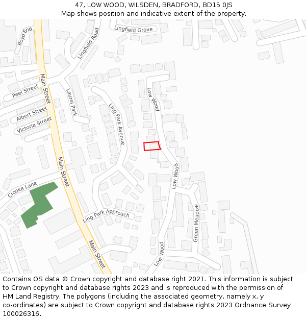 47, LOW WOOD, WILSDEN, BRADFORD, BD15 0JS: Location map and indicative extent of plot