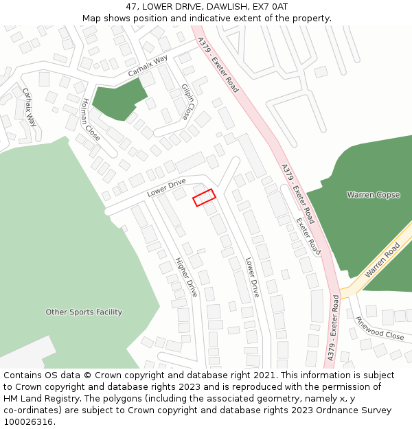 47, LOWER DRIVE, DAWLISH, EX7 0AT: Location map and indicative extent of plot