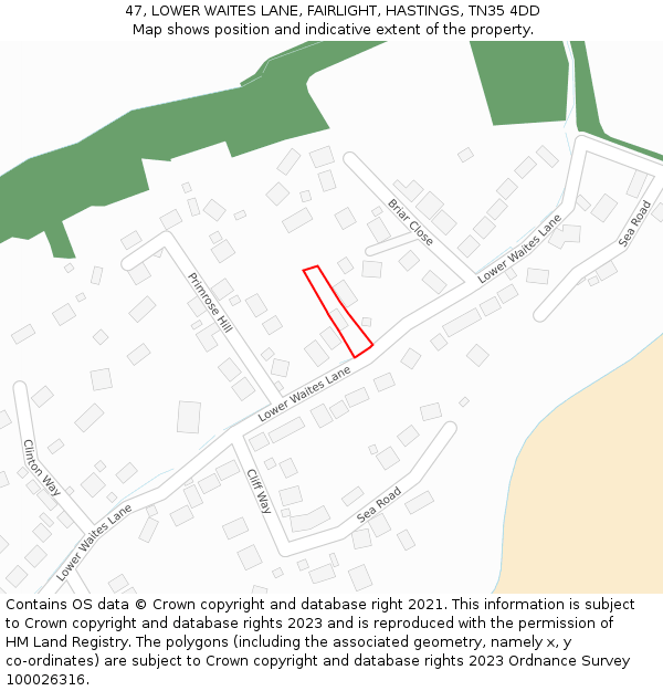 47, LOWER WAITES LANE, FAIRLIGHT, HASTINGS, TN35 4DD: Location map and indicative extent of plot