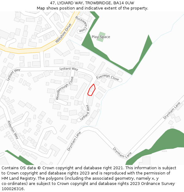 47, LYDIARD WAY, TROWBRIDGE, BA14 0UW: Location map and indicative extent of plot