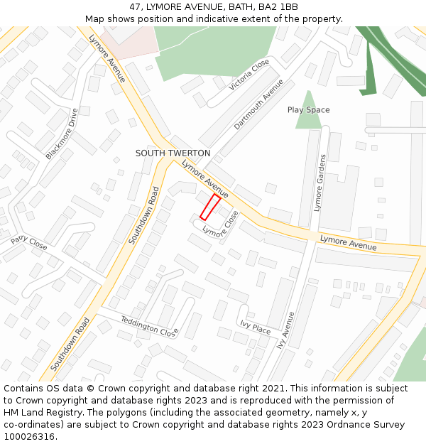 47, LYMORE AVENUE, BATH, BA2 1BB: Location map and indicative extent of plot