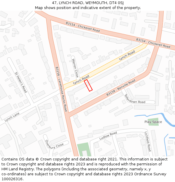 47, LYNCH ROAD, WEYMOUTH, DT4 0SJ: Location map and indicative extent of plot