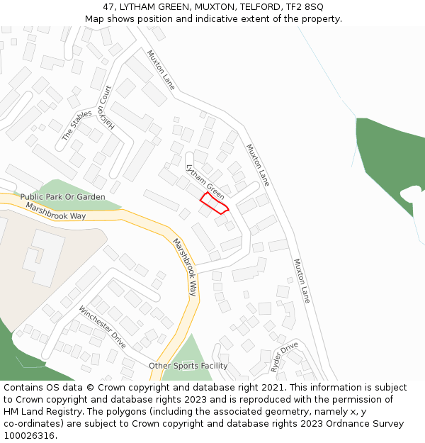 47, LYTHAM GREEN, MUXTON, TELFORD, TF2 8SQ: Location map and indicative extent of plot