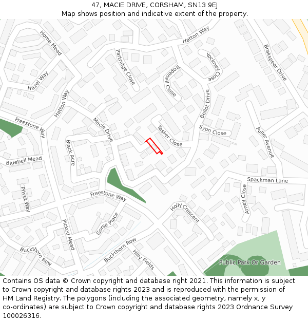 47, MACIE DRIVE, CORSHAM, SN13 9EJ: Location map and indicative extent of plot