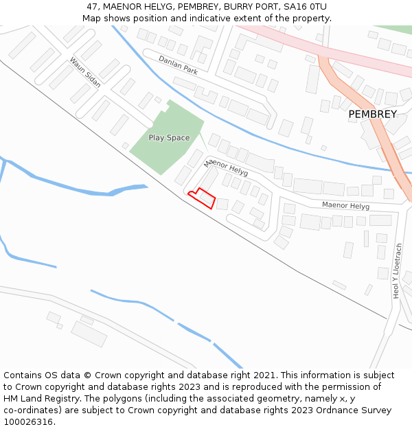 47, MAENOR HELYG, PEMBREY, BURRY PORT, SA16 0TU: Location map and indicative extent of plot