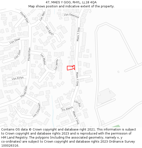 47, MAES Y GOG, RHYL, LL18 4QA: Location map and indicative extent of plot