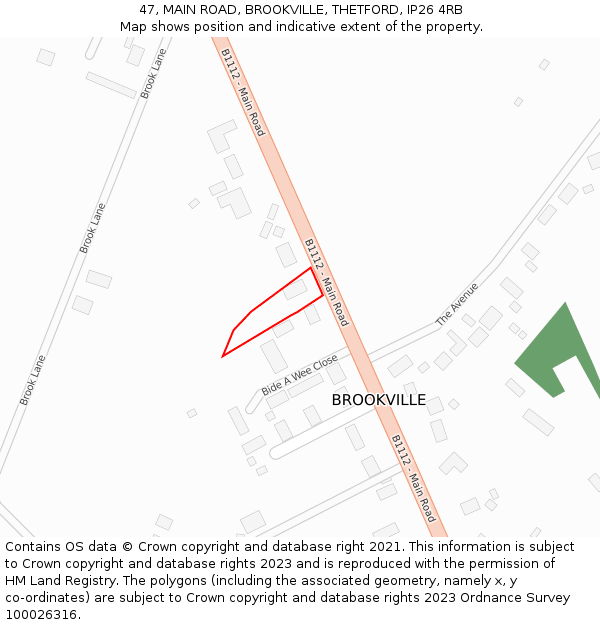 47, MAIN ROAD, BROOKVILLE, THETFORD, IP26 4RB: Location map and indicative extent of plot