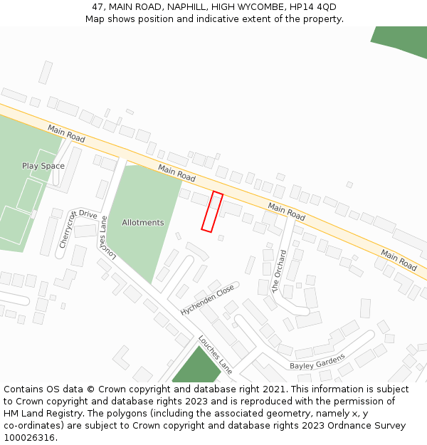 47, MAIN ROAD, NAPHILL, HIGH WYCOMBE, HP14 4QD: Location map and indicative extent of plot