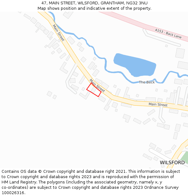 47, MAIN STREET, WILSFORD, GRANTHAM, NG32 3NU: Location map and indicative extent of plot