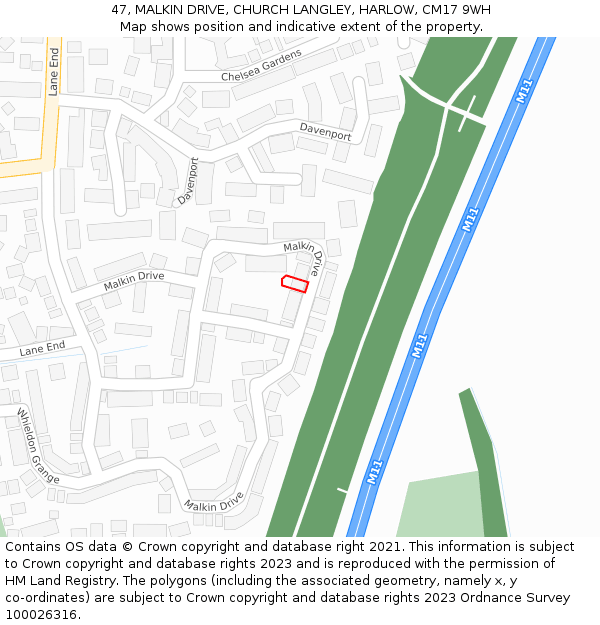 47, MALKIN DRIVE, CHURCH LANGLEY, HARLOW, CM17 9WH: Location map and indicative extent of plot