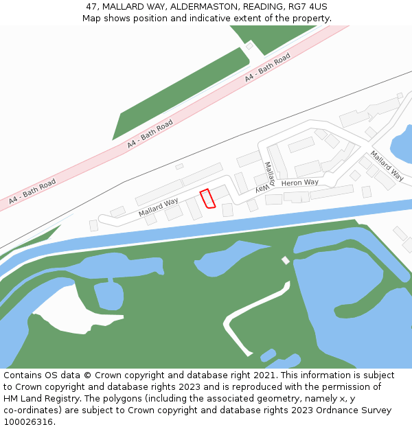 47, MALLARD WAY, ALDERMASTON, READING, RG7 4US: Location map and indicative extent of plot