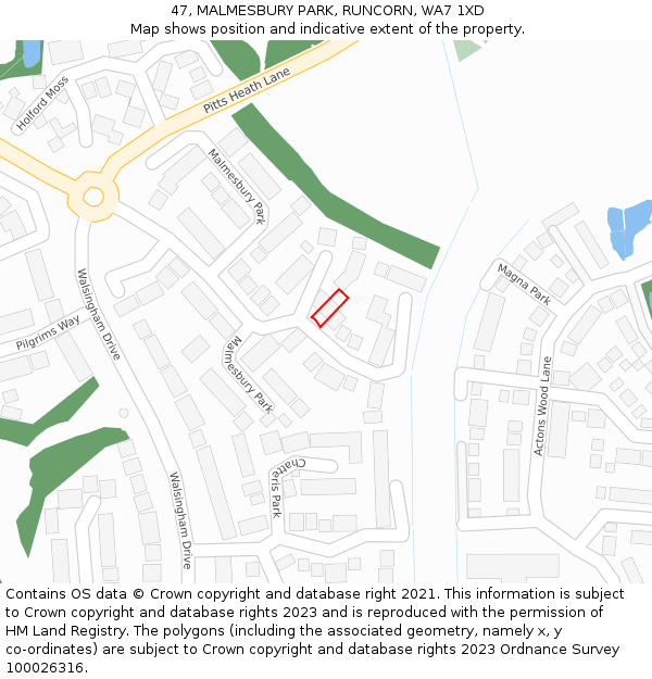 47, MALMESBURY PARK, RUNCORN, WA7 1XD: Location map and indicative extent of plot