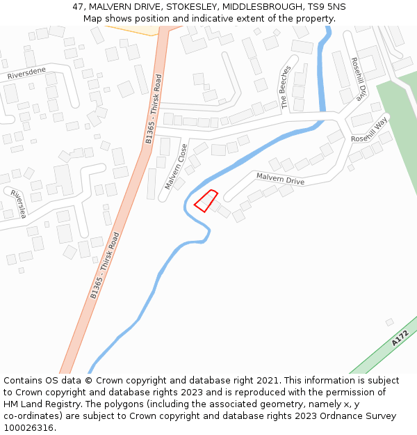 47, MALVERN DRIVE, STOKESLEY, MIDDLESBROUGH, TS9 5NS: Location map and indicative extent of plot