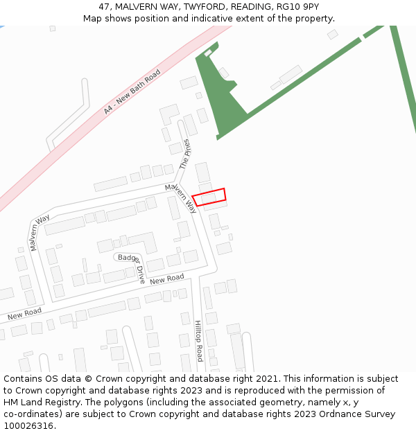 47, MALVERN WAY, TWYFORD, READING, RG10 9PY: Location map and indicative extent of plot