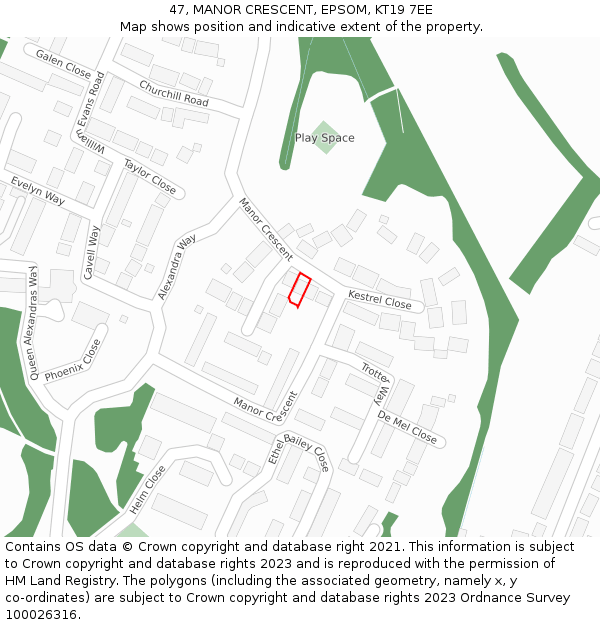 47, MANOR CRESCENT, EPSOM, KT19 7EE: Location map and indicative extent of plot