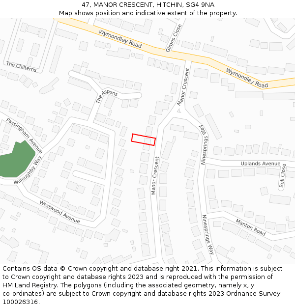 47, MANOR CRESCENT, HITCHIN, SG4 9NA: Location map and indicative extent of plot