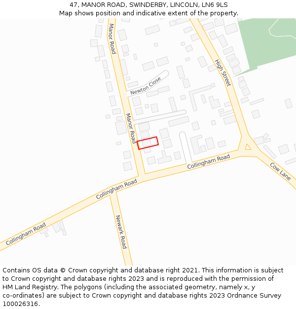 47, MANOR ROAD, SWINDERBY, LINCOLN, LN6 9LS: Location map and indicative extent of plot