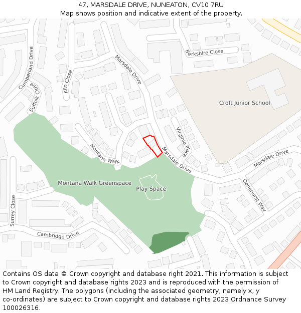 47, MARSDALE DRIVE, NUNEATON, CV10 7RU: Location map and indicative extent of plot