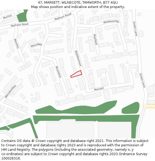47, MARSETT, WILNECOTE, TAMWORTH, B77 4QU: Location map and indicative extent of plot