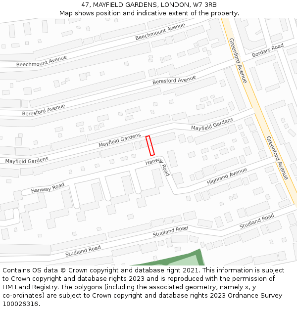 47, MAYFIELD GARDENS, LONDON, W7 3RB: Location map and indicative extent of plot