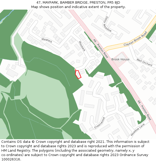 47, MAYPARK, BAMBER BRIDGE, PRESTON, PR5 8JD: Location map and indicative extent of plot