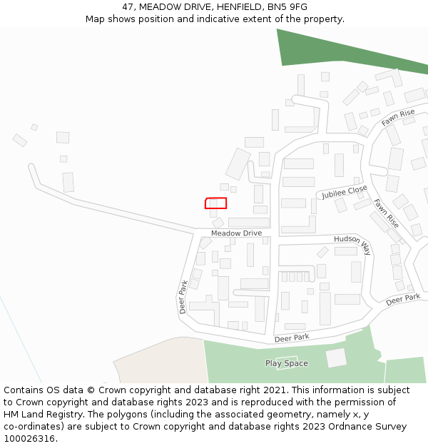 47, MEADOW DRIVE, HENFIELD, BN5 9FG: Location map and indicative extent of plot