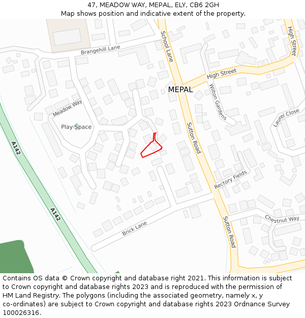 47, MEADOW WAY, MEPAL, ELY, CB6 2GH: Location map and indicative extent of plot