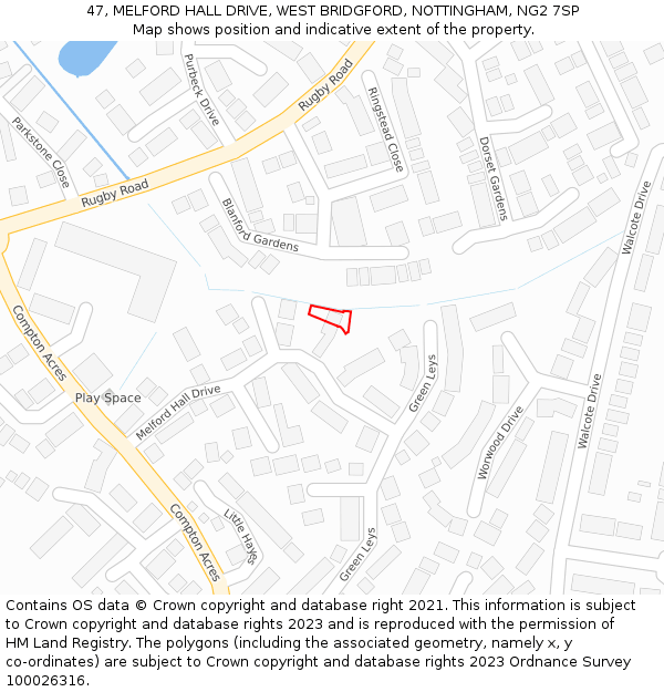 47, MELFORD HALL DRIVE, WEST BRIDGFORD, NOTTINGHAM, NG2 7SP: Location map and indicative extent of plot