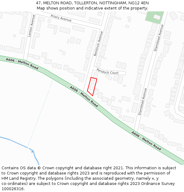 47, MELTON ROAD, TOLLERTON, NOTTINGHAM, NG12 4EN: Location map and indicative extent of plot