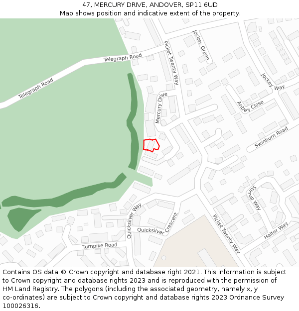 47, MERCURY DRIVE, ANDOVER, SP11 6UD: Location map and indicative extent of plot