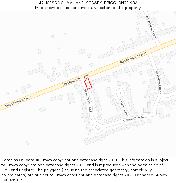 47, MESSINGHAM LANE, SCAWBY, BRIGG, DN20 9BA: Location map and indicative extent of plot