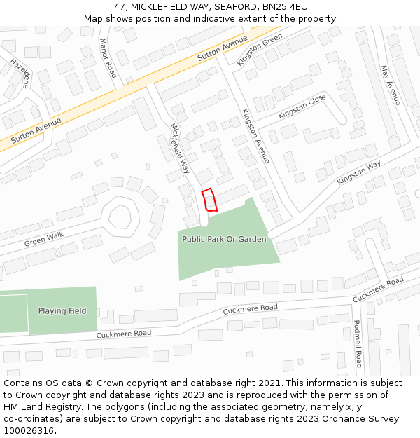 47, MICKLEFIELD WAY, SEAFORD, BN25 4EU: Location map and indicative extent of plot