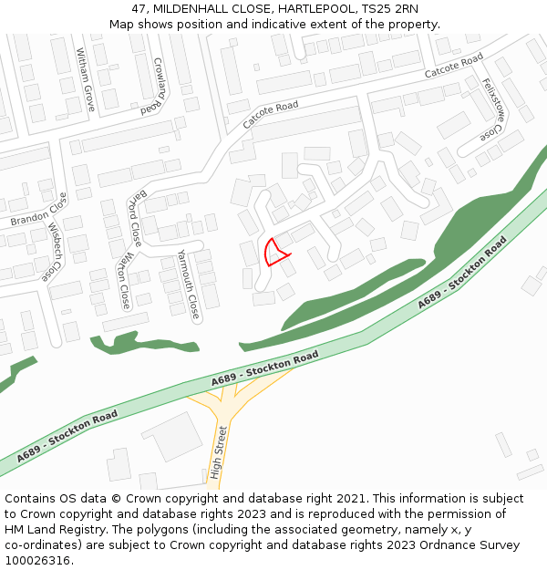 47, MILDENHALL CLOSE, HARTLEPOOL, TS25 2RN: Location map and indicative extent of plot