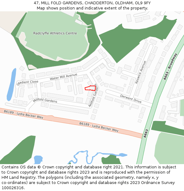 47, MILL FOLD GARDENS, CHADDERTON, OLDHAM, OL9 9FY: Location map and indicative extent of plot