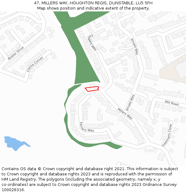 47, MILLERS WAY, HOUGHTON REGIS, DUNSTABLE, LU5 5FH: Location map and indicative extent of plot