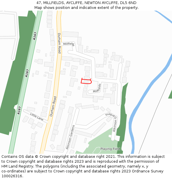 47, MILLFIELDS, AYCLIFFE, NEWTON AYCLIFFE, DL5 6ND: Location map and indicative extent of plot