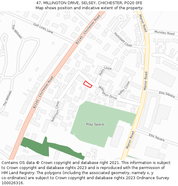 47, MILLINGTON DRIVE, SELSEY, CHICHESTER, PO20 0FE: Location map and indicative extent of plot