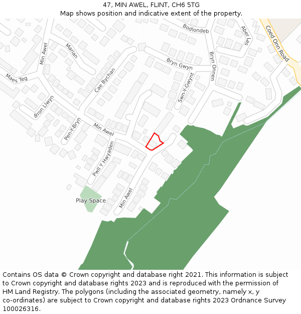 47, MIN AWEL, FLINT, CH6 5TG: Location map and indicative extent of plot