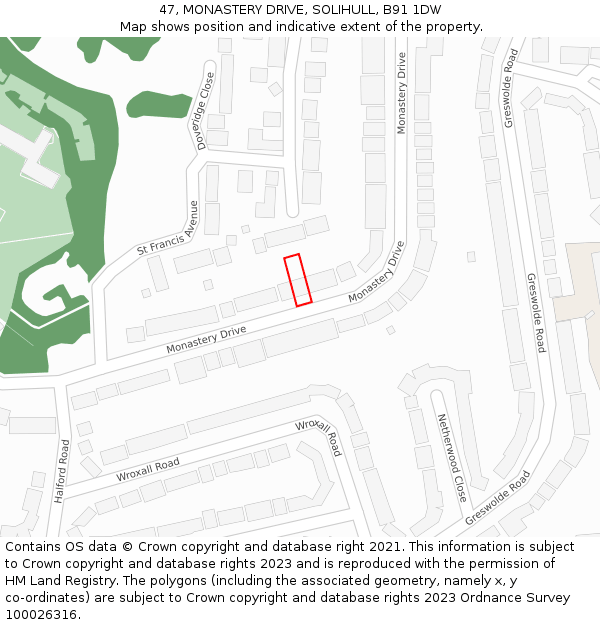47, MONASTERY DRIVE, SOLIHULL, B91 1DW: Location map and indicative extent of plot