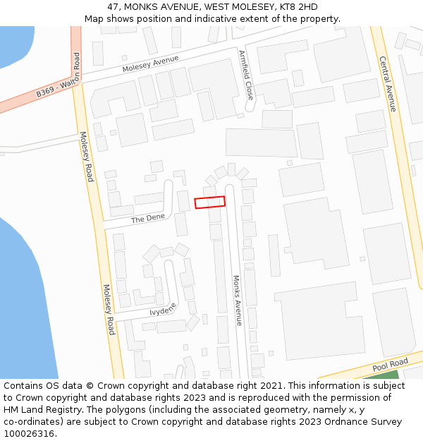 47, MONKS AVENUE, WEST MOLESEY, KT8 2HD: Location map and indicative extent of plot