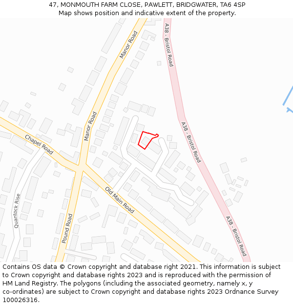 47, MONMOUTH FARM CLOSE, PAWLETT, BRIDGWATER, TA6 4SP: Location map and indicative extent of plot