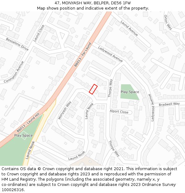 47, MONYASH WAY, BELPER, DE56 1FW: Location map and indicative extent of plot
