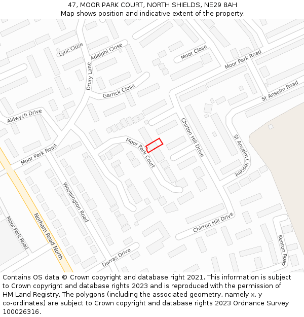 47, MOOR PARK COURT, NORTH SHIELDS, NE29 8AH: Location map and indicative extent of plot