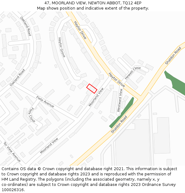 47, MOORLAND VIEW, NEWTON ABBOT, TQ12 4EP: Location map and indicative extent of plot